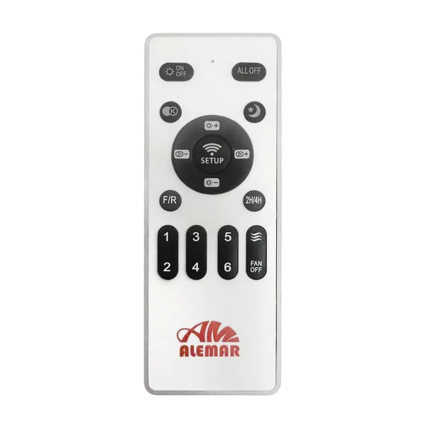 mando-distancia-ventilador-techo-retractil-alemar-kuper Ventilador retráctil Alemar Kuper blanco luz LED 40-88 cm