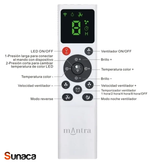 Ventilador retráctil Mantra Glass Fan M Blanco Luz LED 53-106 cm