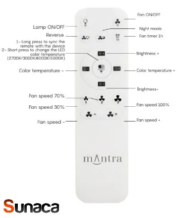 Ventilador Mantra Tibet MINI Negro Transparentes Luz LED 53 cm