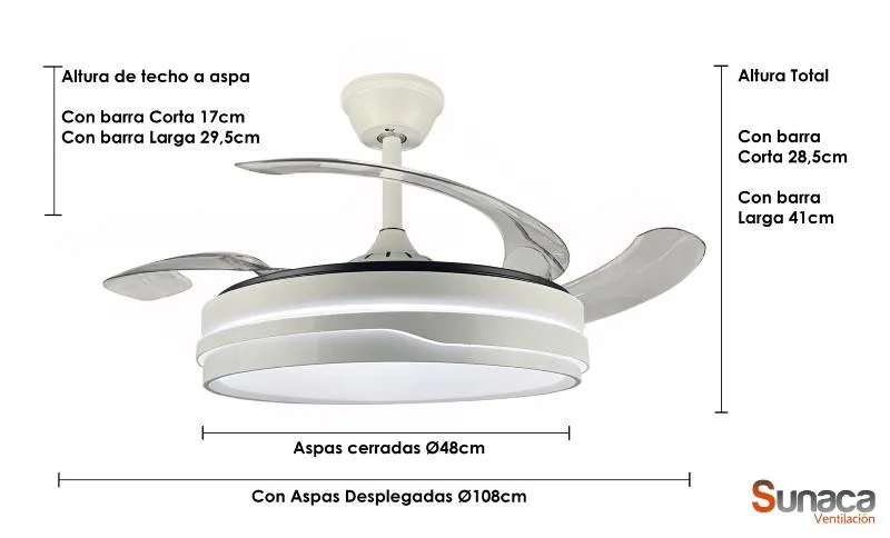 Medidas de Ventilador de techo MARBELLA SUNACA con luz