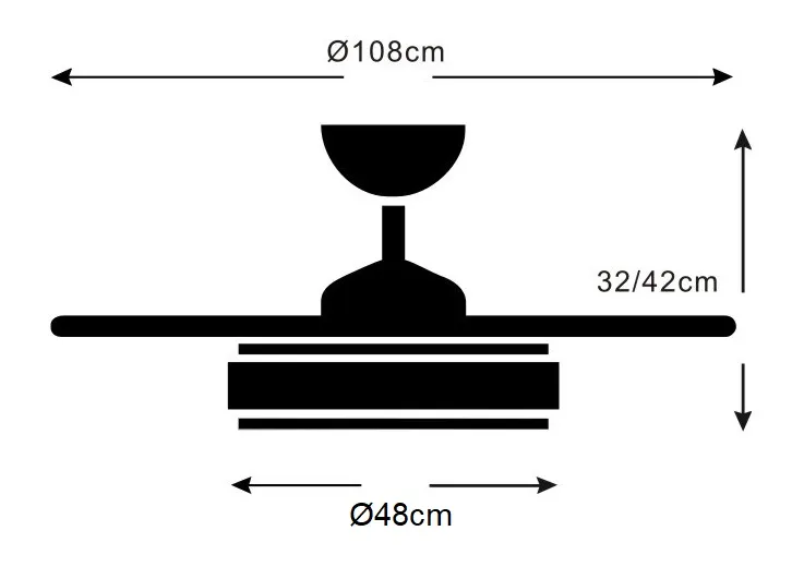 Medidas de Ventilador de techo Melody L P&B con luz