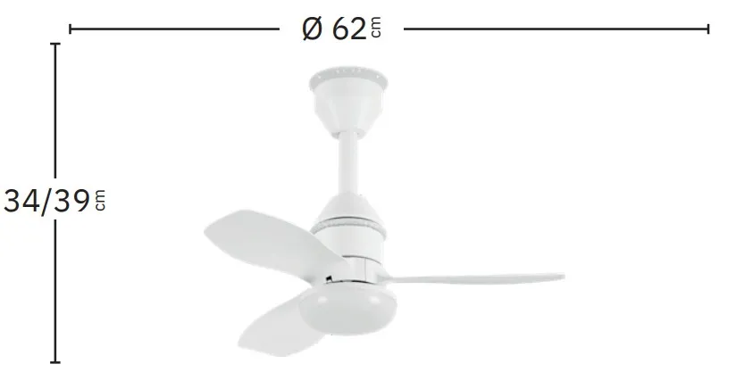 Medidas de Ventilador de techo Asaf Abrila con luz