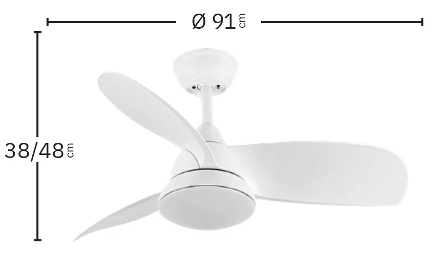 Medidas de Ventilador de techo Atomo Abrila con luz