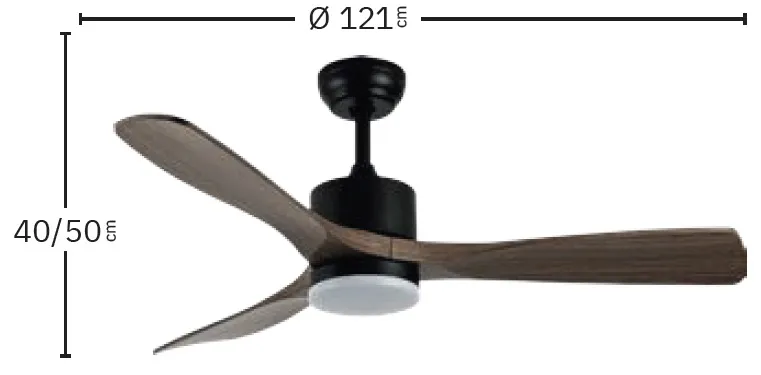 Medidas de Ventilador de techo Azabache Abrila con luz