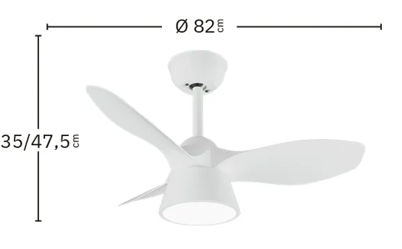 Medidas de Ventilador de techo Cubico Abrila con luz