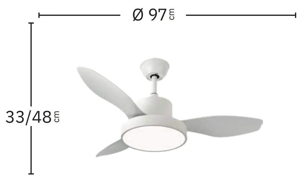 Medidas de Ventilador de techo Hayate MINI Abrila con luz