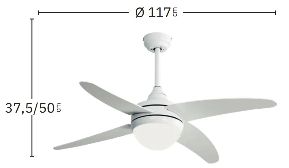 Medidas de Ventilador de techo Klod Abrila con luz