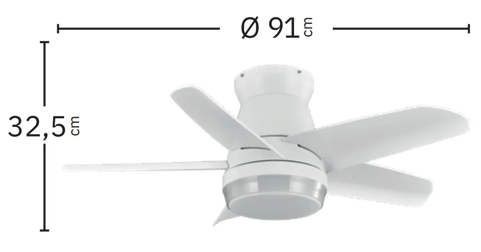 Medidas de Ventilador de techo Neutron Abrila con luz