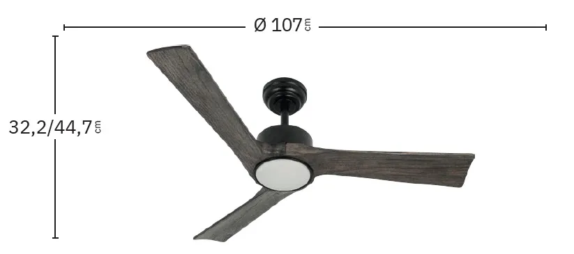 Medidas de Ventilador de techo Orinoco Abrila con luz