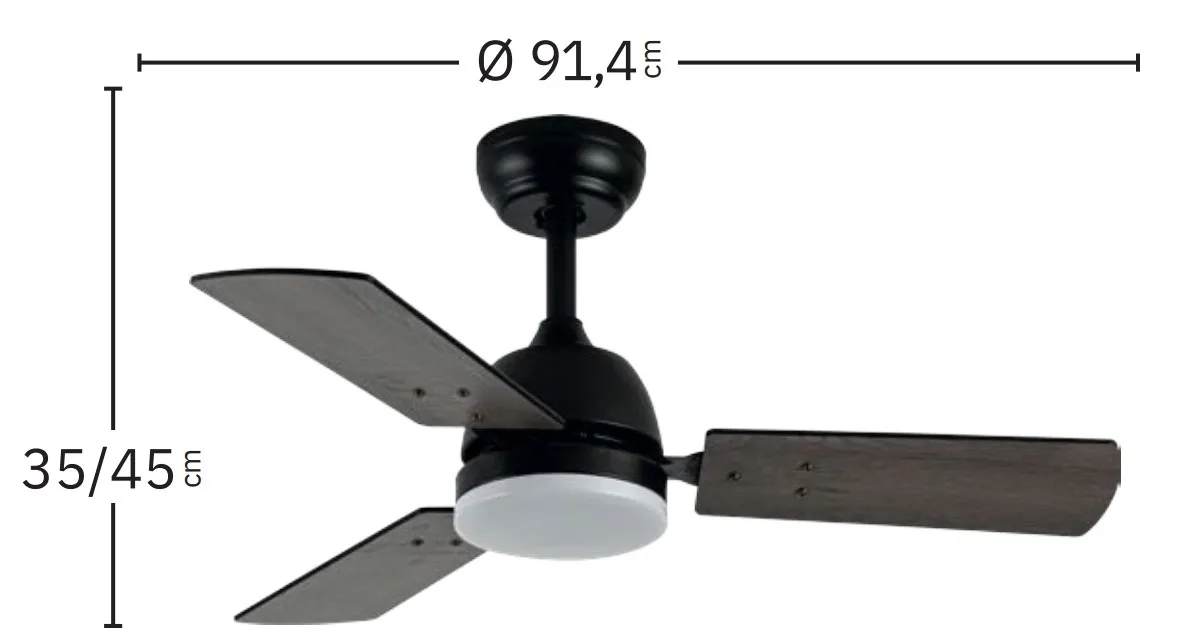 Medidas de Ventilador de techo Portico Abrila con luz