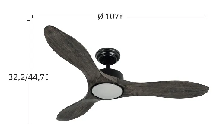 Medidas de Ventilador de techo Segre Abrila con luz