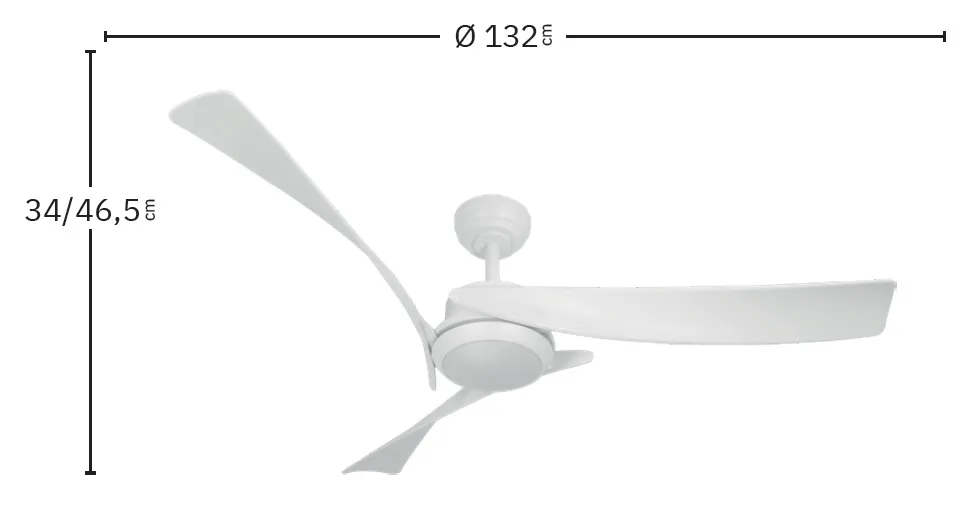 Medidas de Ventilador de techo Tarento Abrila con luz