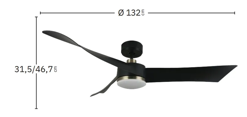 Medidas de Ventilador de techo Tempel Abrila con luz