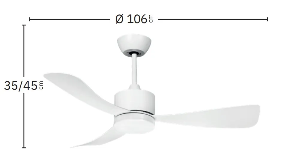 Medidas de Ventilador de techo Yeste Abrila con luz