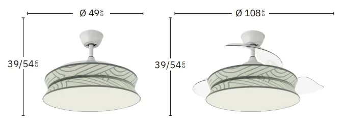 Medidas de Ventilador de techo Decor Abrila con luz