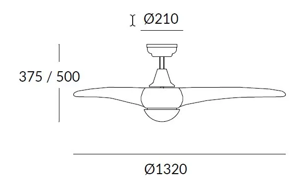 Medidas de Ventilador de techo HELIX FORLIGHT con luz