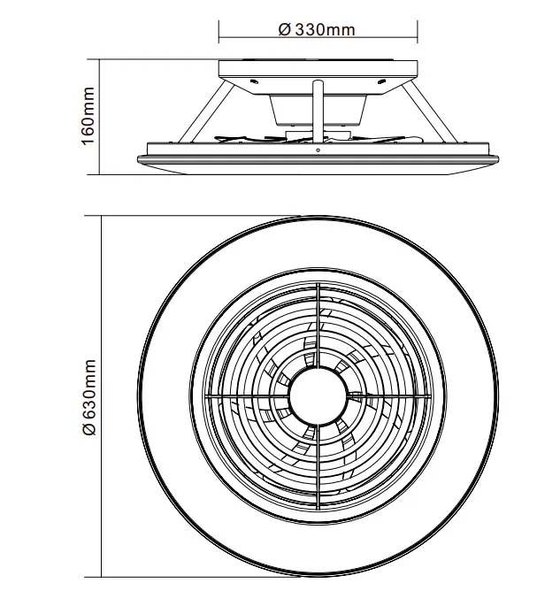 Medidas de Ventilador de techo Alisio MANTRA con luz