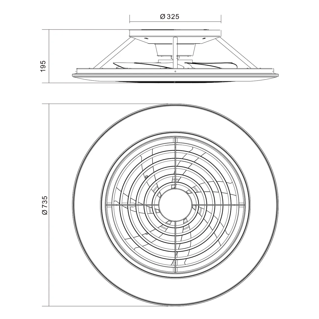 Medidas de Ventilador de techo Alisio XL MANTRA con luz