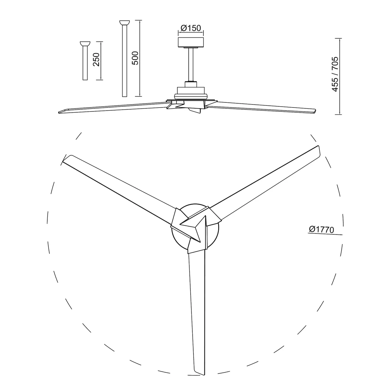 Medidas de Ventilador de techo Brisa Mantra con luz