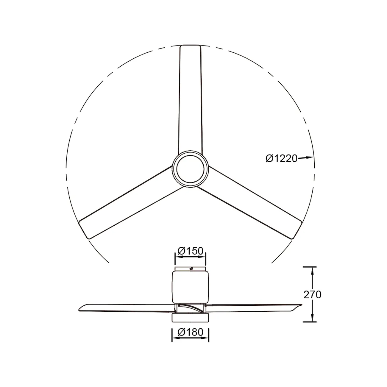 Medidas de Ventilador de techo Ceramica MANTRA con luz