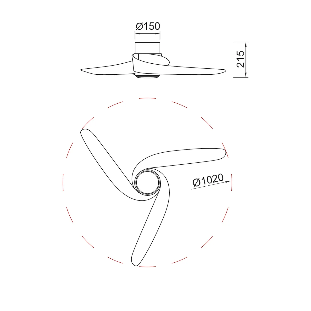 Medidas de Ventilador de techo Groenland S MANTRA con luz