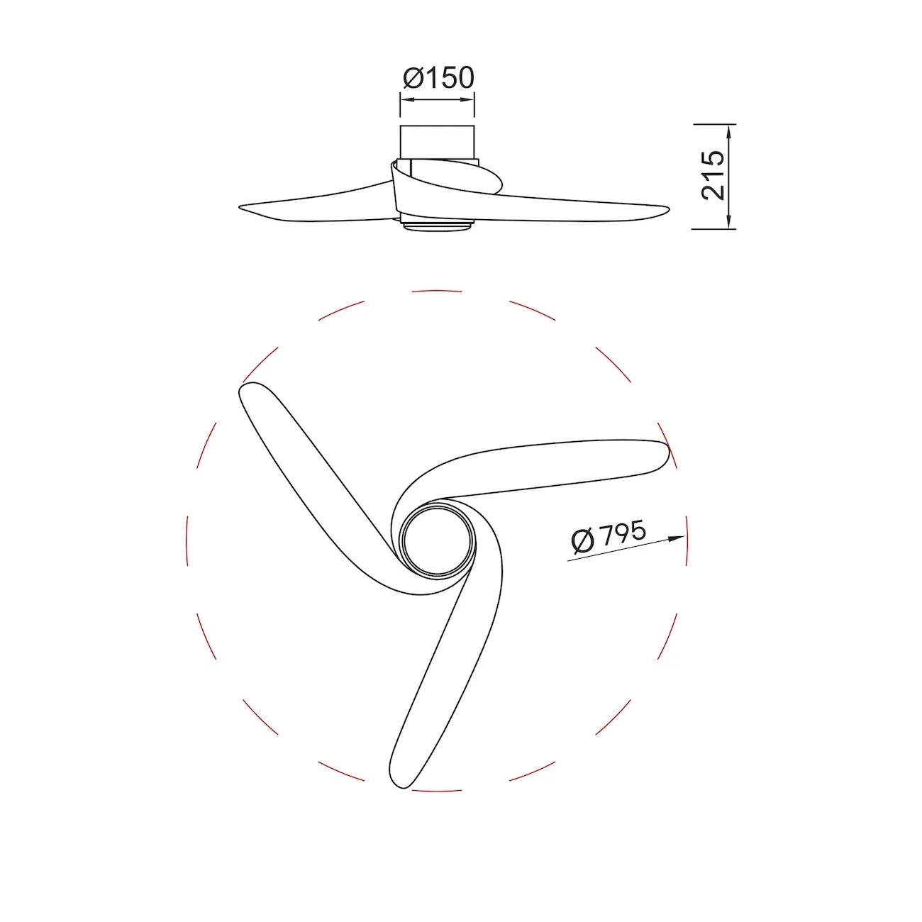 Medidas de Ventilador de techo Groenland XS MANTRA con luz