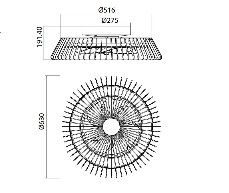 Medidas de Ventilador de techo Himalaya MANTRA con luz