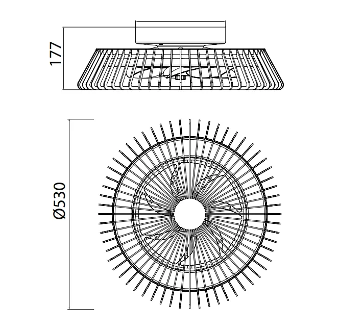 Medidas de Ventilador de techo Himalaya MINI MANTRA con luz
