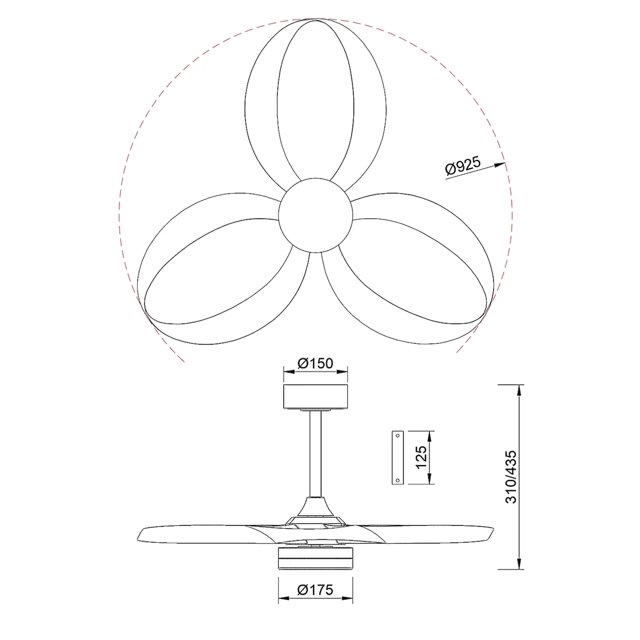 Medidas de Ventilador de techo Infinity Fan MANTRA con luz