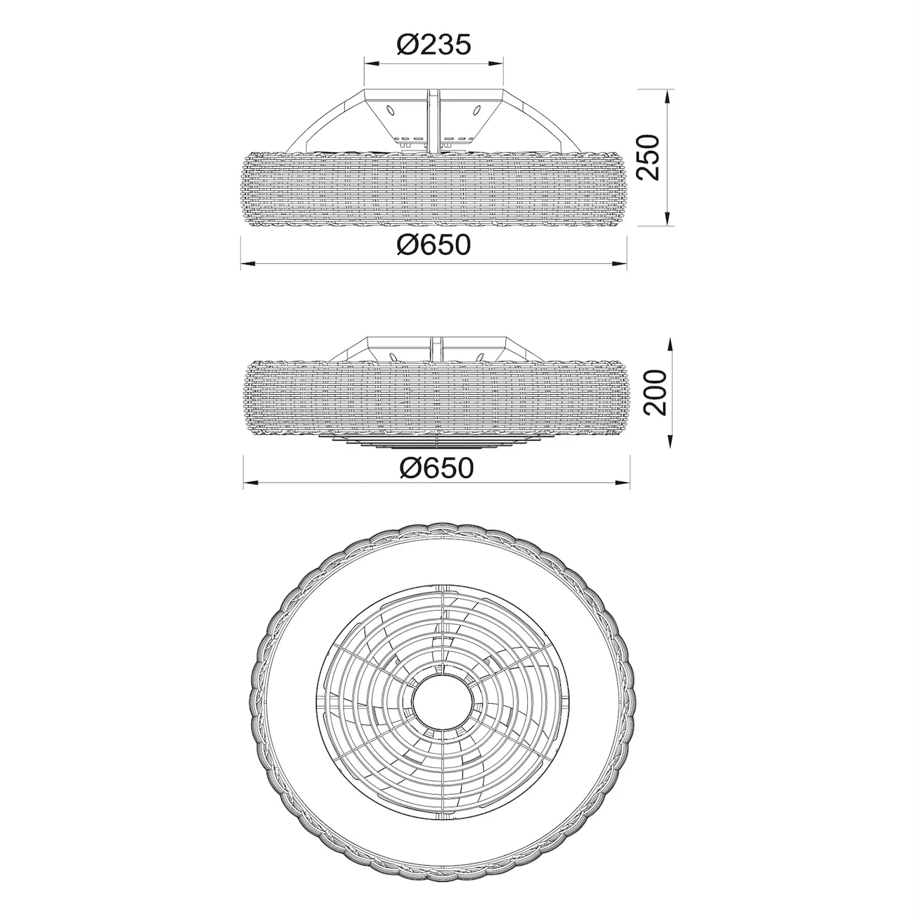 Medidas de Ventilador de techo Kilimanjaro MANTRA con luz