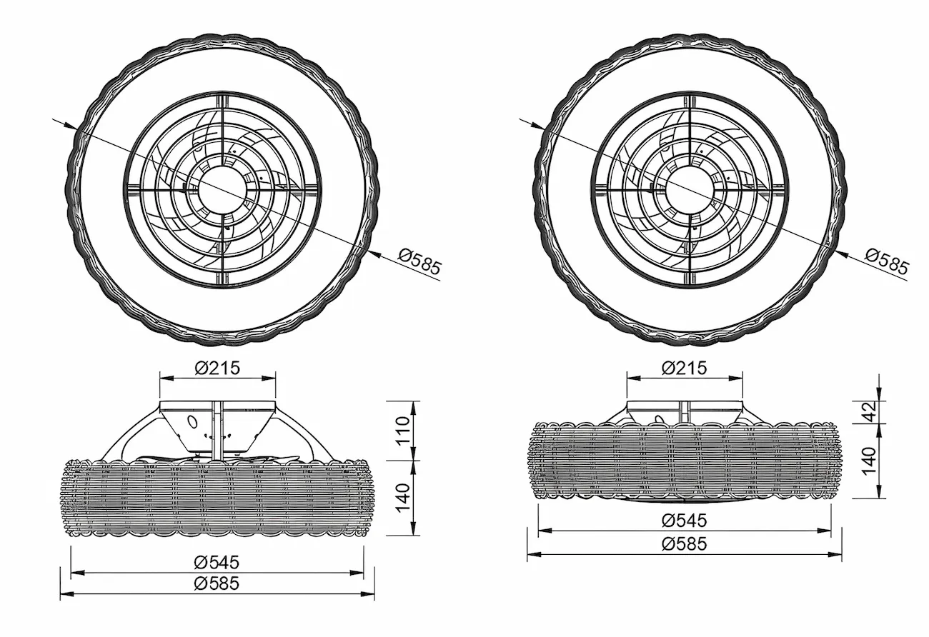 Medidas de Ventilador de techo Kilimanjaro MINI MANTRA con luz