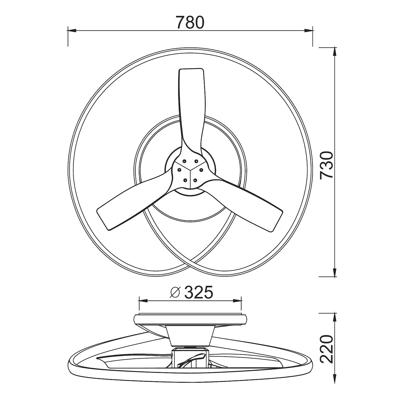 Medidas de Ventilador de techo Ocean MANTRA con luz