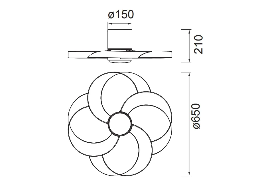 Medidas de Ventilador de techo Rose Mantra con luz