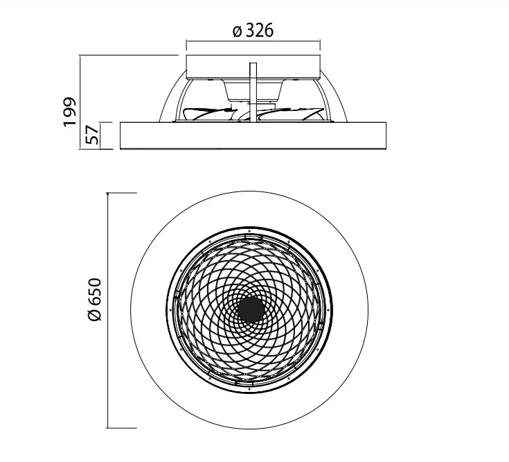 Medidas de Ventilador de techo Tibet MANTRA con luz
