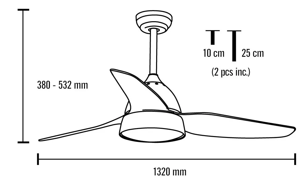 Medidas de Ventilador de techo Brisa Mimax con luz