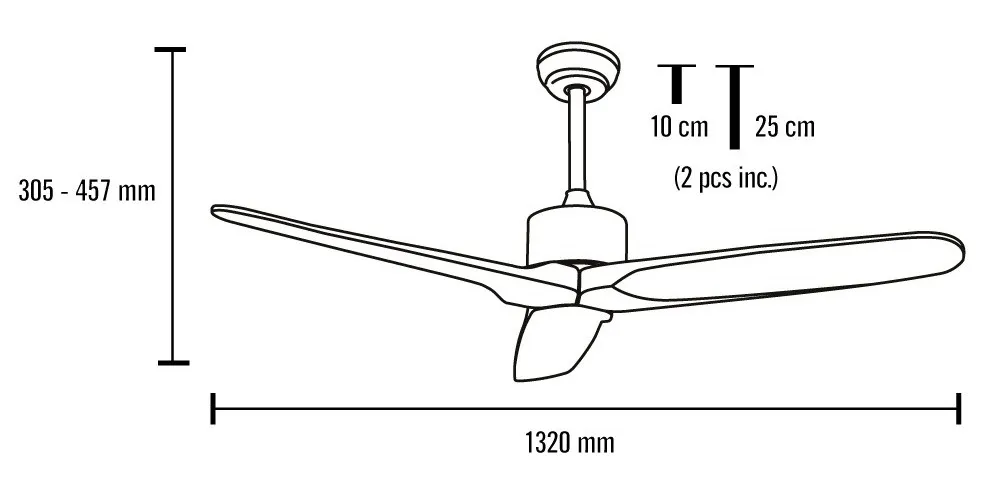 Medidas de Ventilador de techo Etesian Mimax sin luz