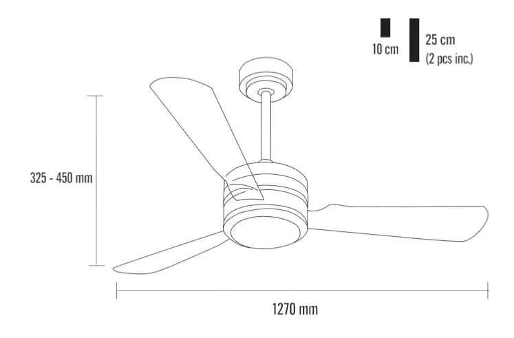 Medidas de Ventilador de techo Garbi Mimax con luz