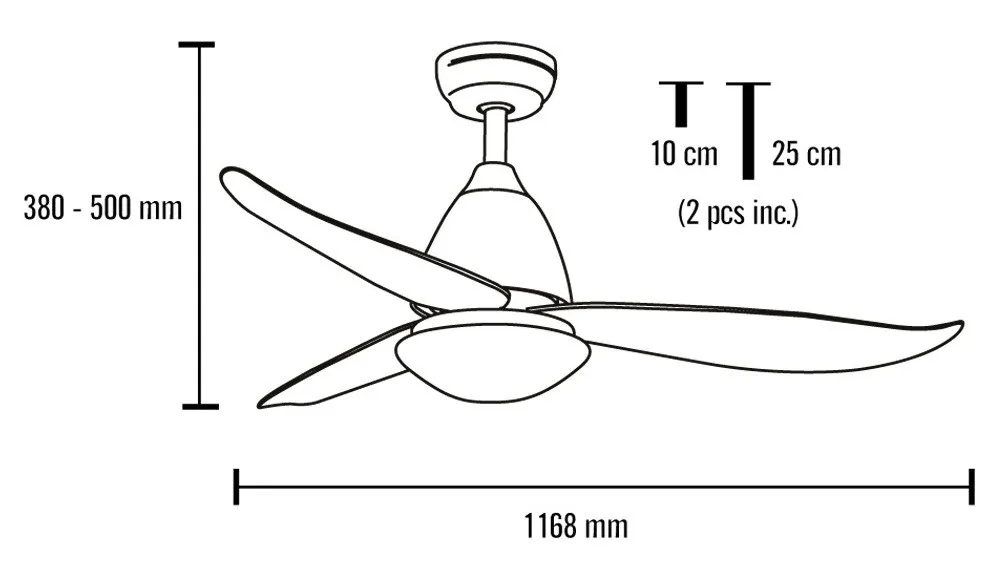 Medidas de Ventilador de techo Kona Mimax con luz