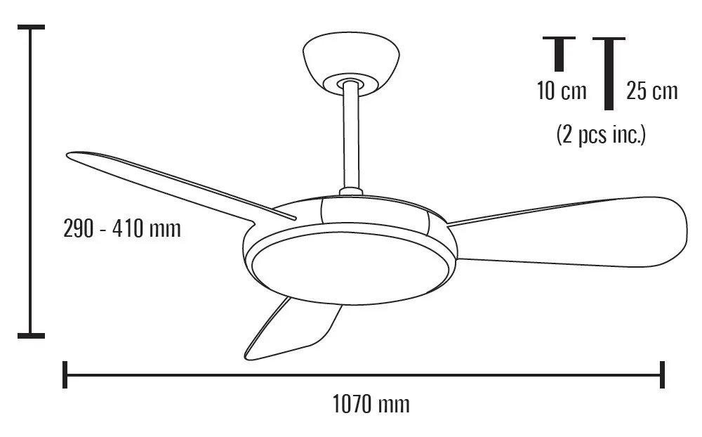 Medidas de Ventilador de techo Leste Mimax con luz