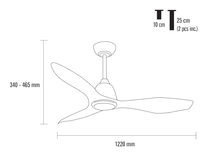 Medidas de Ventilador de techo Taku Mimax sin luz