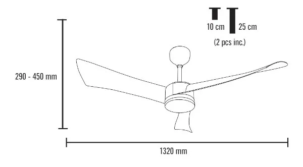 Medidas de Ventilador de techo Tornado Mimax con luz