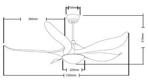 Medidas ventilador de techo Cristalrecord Noro