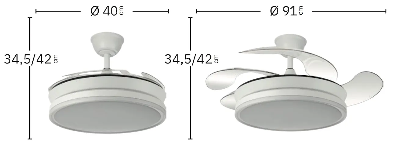 Medidas de Ventilador de techo Bayomo MINI Abrila con luz