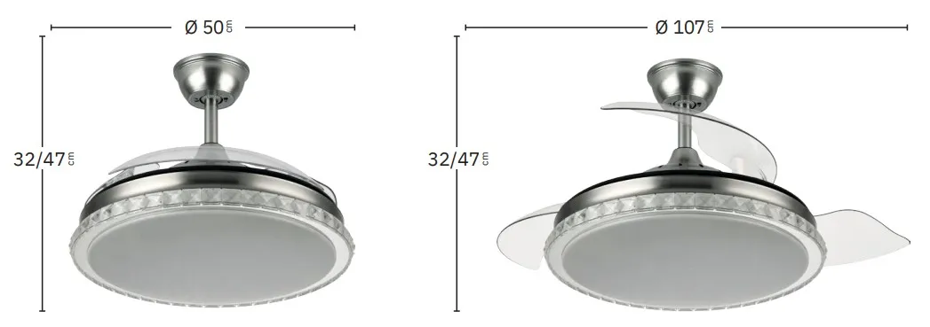 Medidas de Ventilador de techo Biliku Abrila con luz