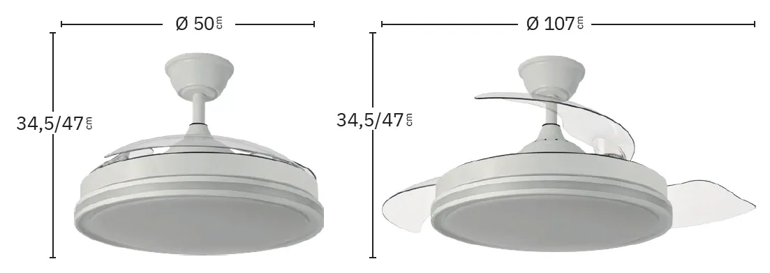 Medidas de Ventilador de techo Cacique Abrila con luz