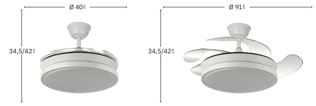 Medidas de Ventilador de techo Escorpion MINI Abrila con luz