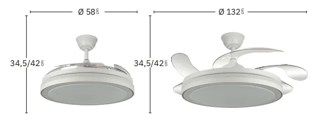 Medidas de Ventilador de techo Esparta MAXI Abrila con luz