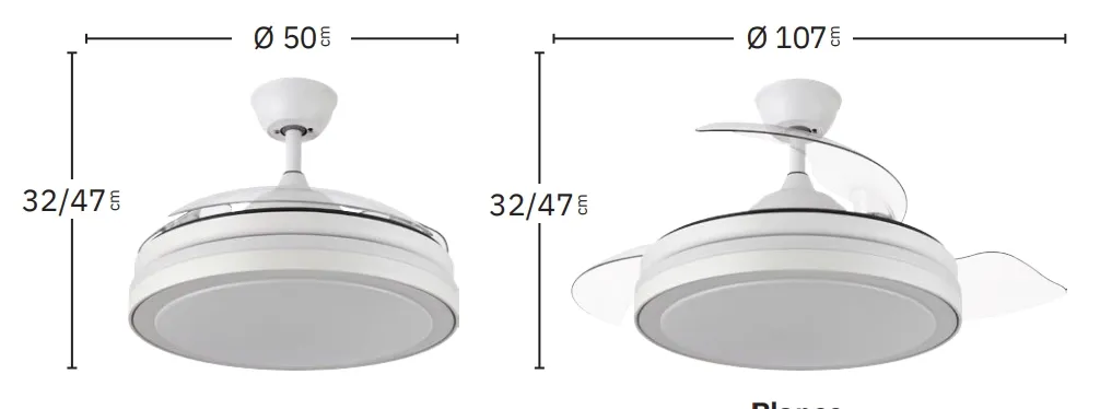 Medidas de Ventilador de techo Esparta PLUS Abrila con luz