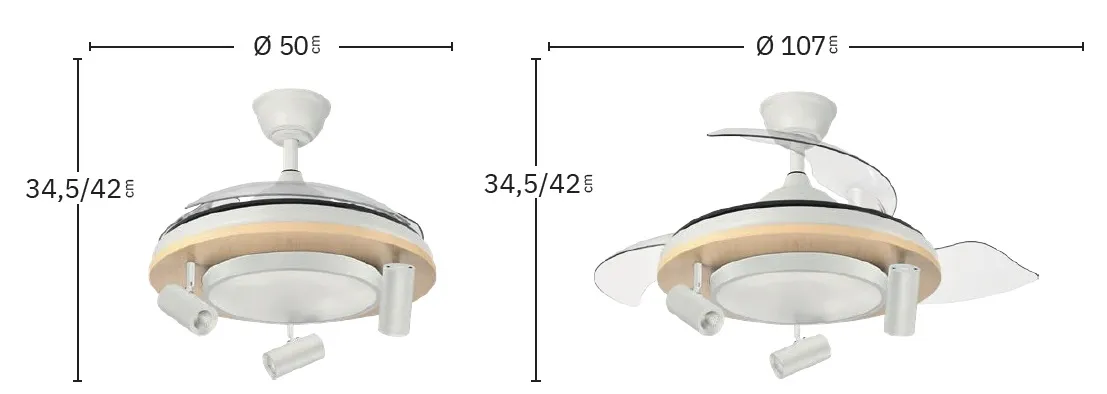 Medidas de Ventilador de techo Gladiator Abrila con luz