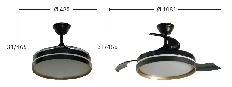 Medidas de Ventilador de techo Mandarin Abrila con luz